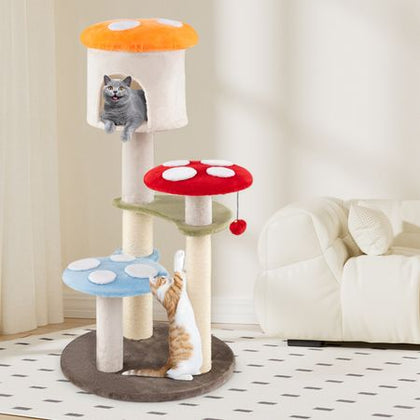 Mushroom Cat Tree with Cozy Condo & Multi-Level Fun