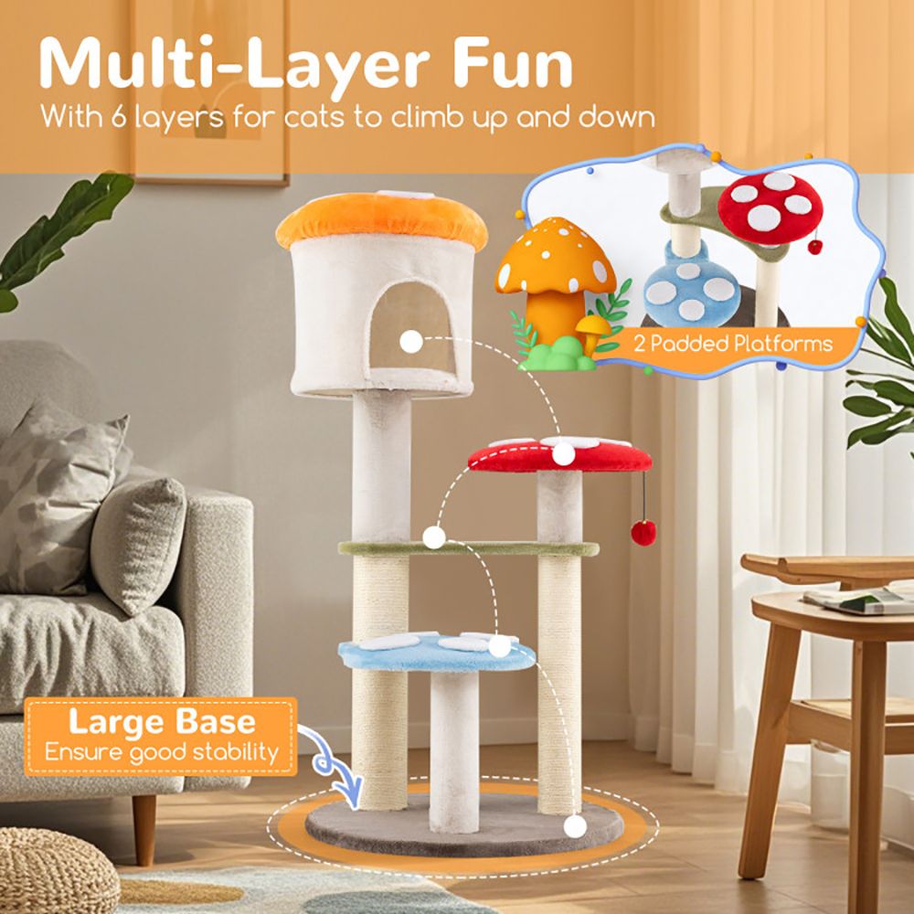 Mushroom Cat Tree with Cozy Condo & Multi-Level Fun