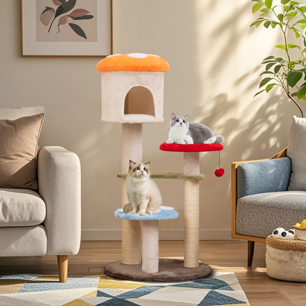 Mushroom Cat Tree with Cozy Condo & Multi-Level Fun