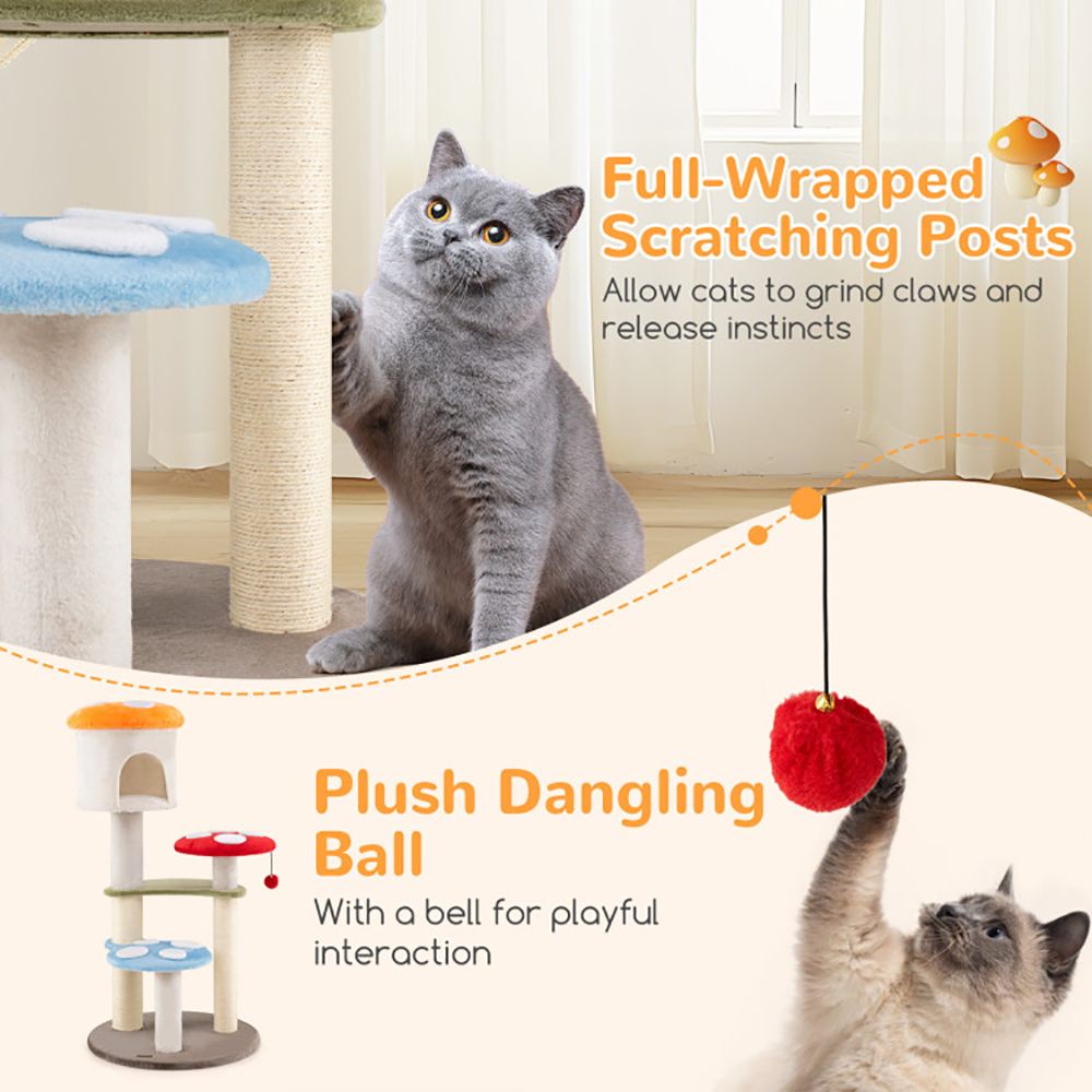 Mushroom Cat Tree with Cozy Condo & Multi-Level Fun