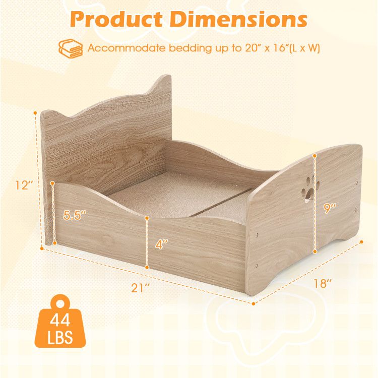 Cozy Elevated Pet Bed Frame with Cute Headboards for Small Pets