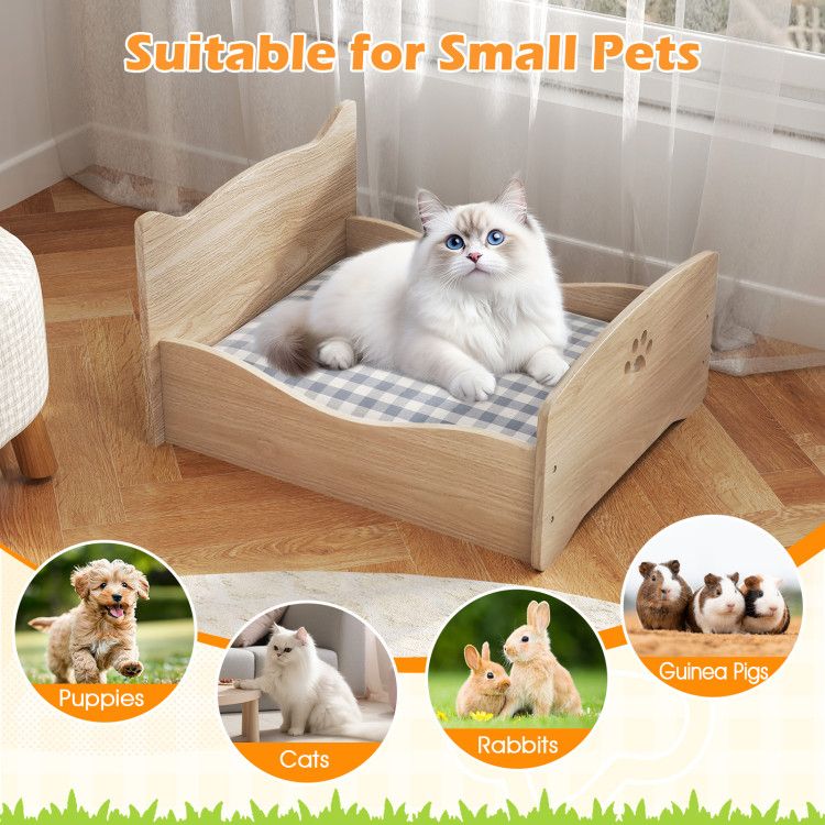 Cozy Elevated Pet Bed Frame with Cute Headboards for Small Pets