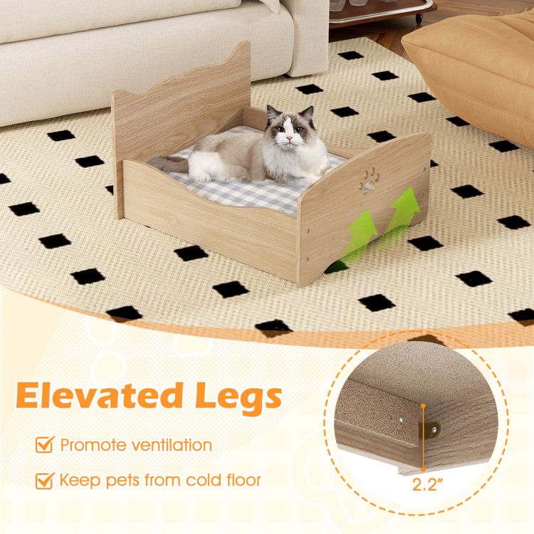 Cozy Elevated Pet Bed Frame with Cute Headboards for Small Pets
