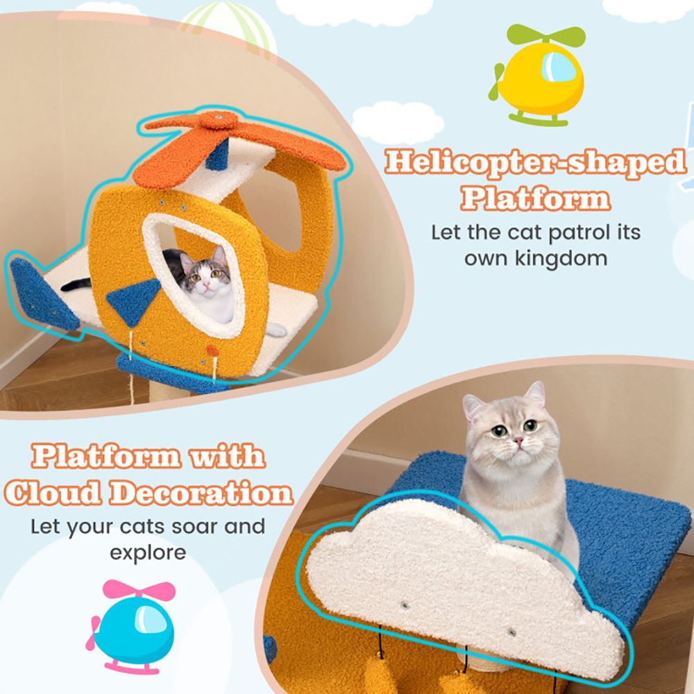 1PC Indoor Small Aviation-themed Cat Tree Cat Tower with Helicopter Top Perch