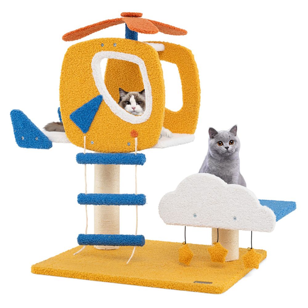 1PC Indoor Small Aviation-themed Cat Tree Cat Tower with Helicopter Top Perch