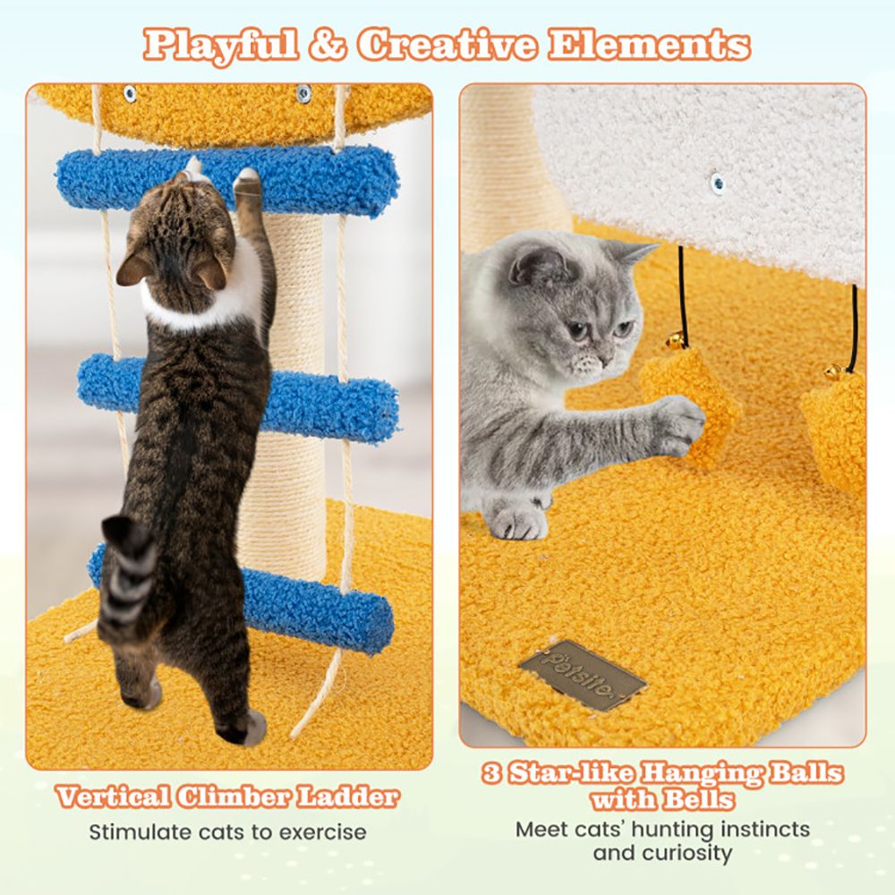 1PC Indoor Small Aviation-themed Cat Tree Cat Tower with Helicopter Top Perch