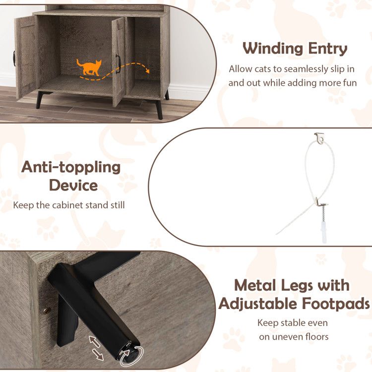 1PC Large Cat Litter Box Enclosure with Display Storage Shelves