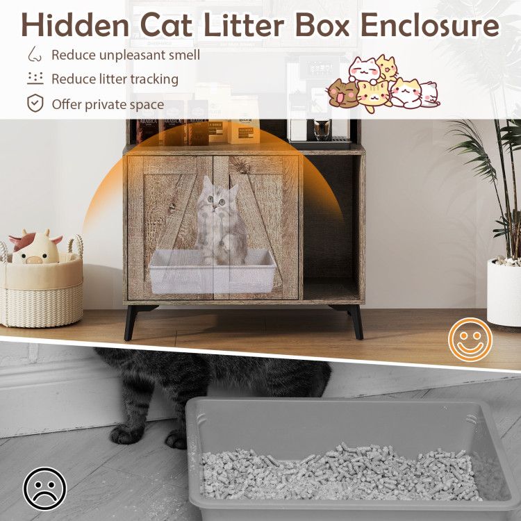 1PC Large Cat Litter Box Enclosure with Display Storage Shelves