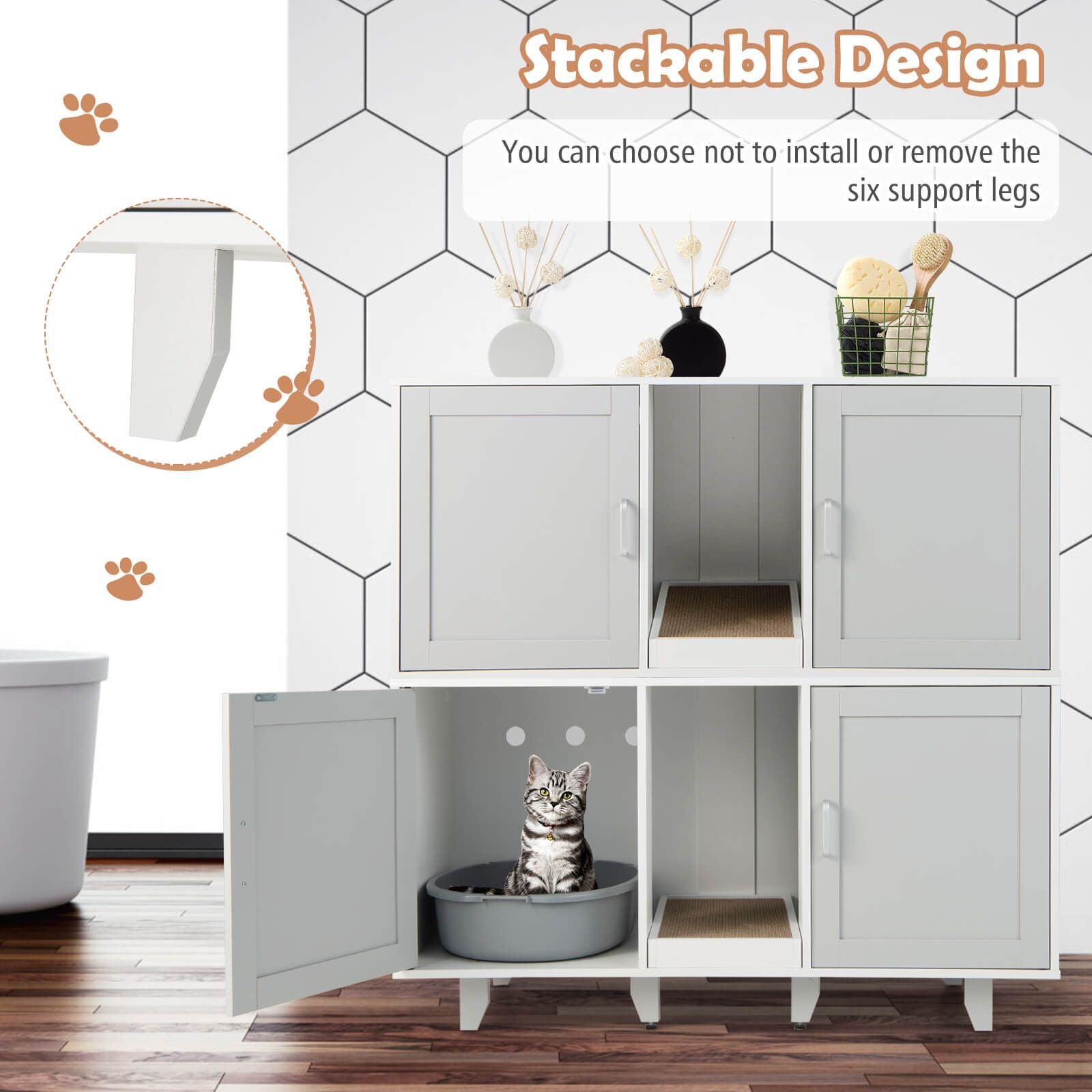 Elegant Cat Litter Box Enclosure with Scratching Board and Hidden Storage