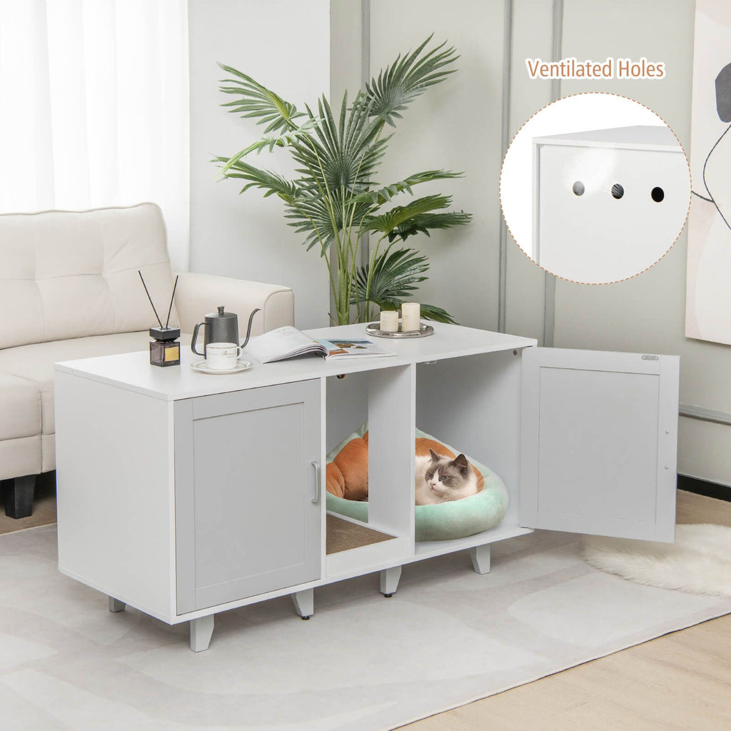 Elegant Cat Litter Box Enclosure with Scratching Board and Hidden Storage