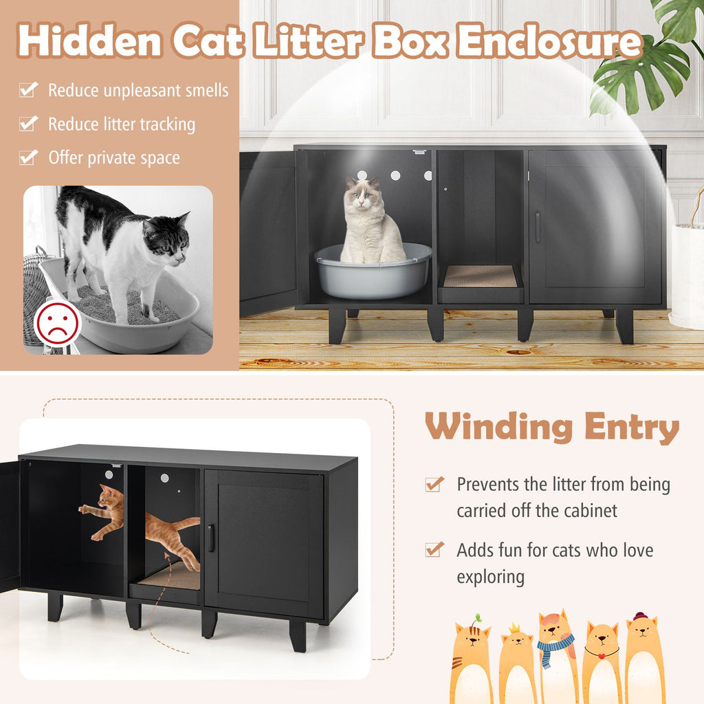 Elegant Cat Litter Box Enclosure with Scratching Board and Hidden Storage
