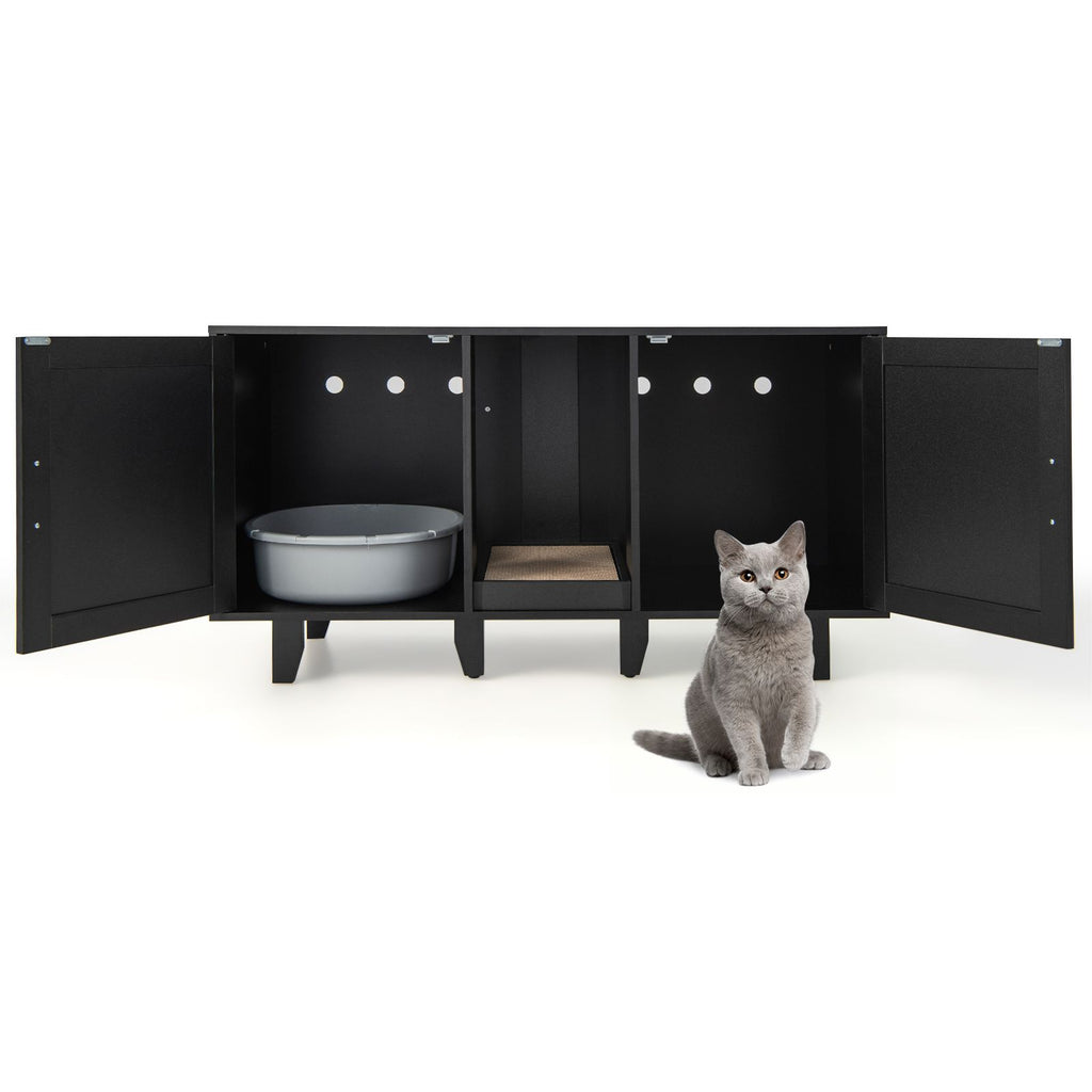 Elegant Cat Litter Box Enclosure with Scratching Board and Hidden Storage