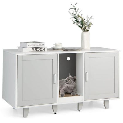 Elegant Cat Litter Box Enclosure with Scratching Board and Hidden Storage