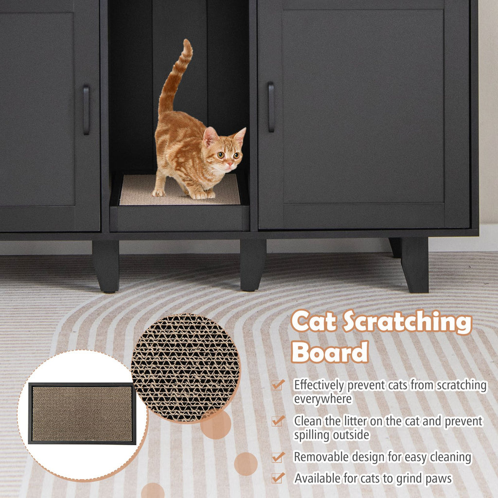 Elegant Cat Litter Box Enclosure with Scratching Board and Hidden Storage