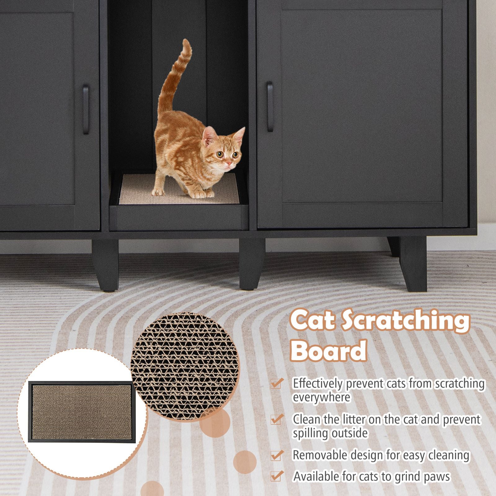 Elegant Cat Litter Box Enclosure with Scratching Board and Hidden Storage