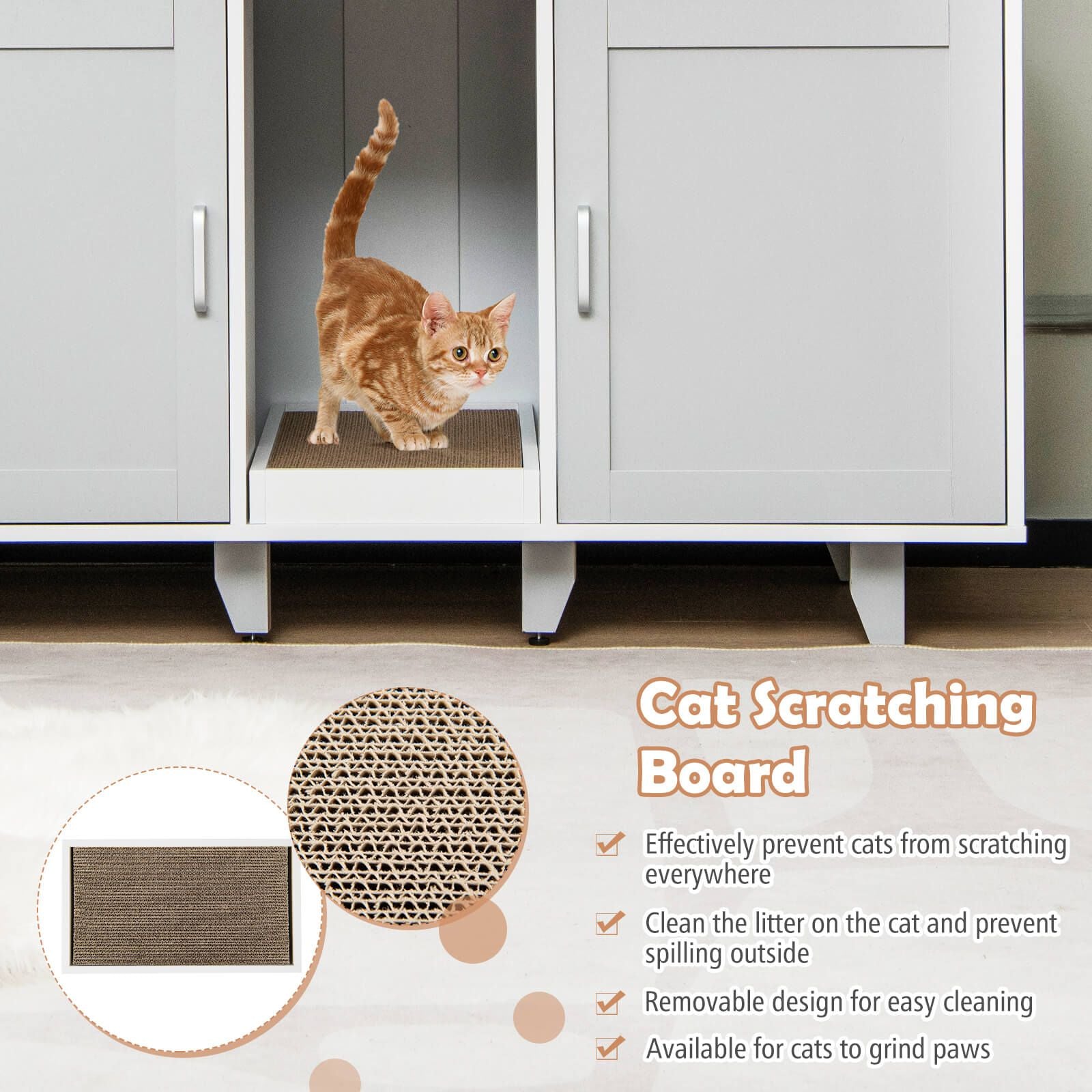 Elegant Cat Litter Box Enclosure with Scratching Board and Hidden Storage