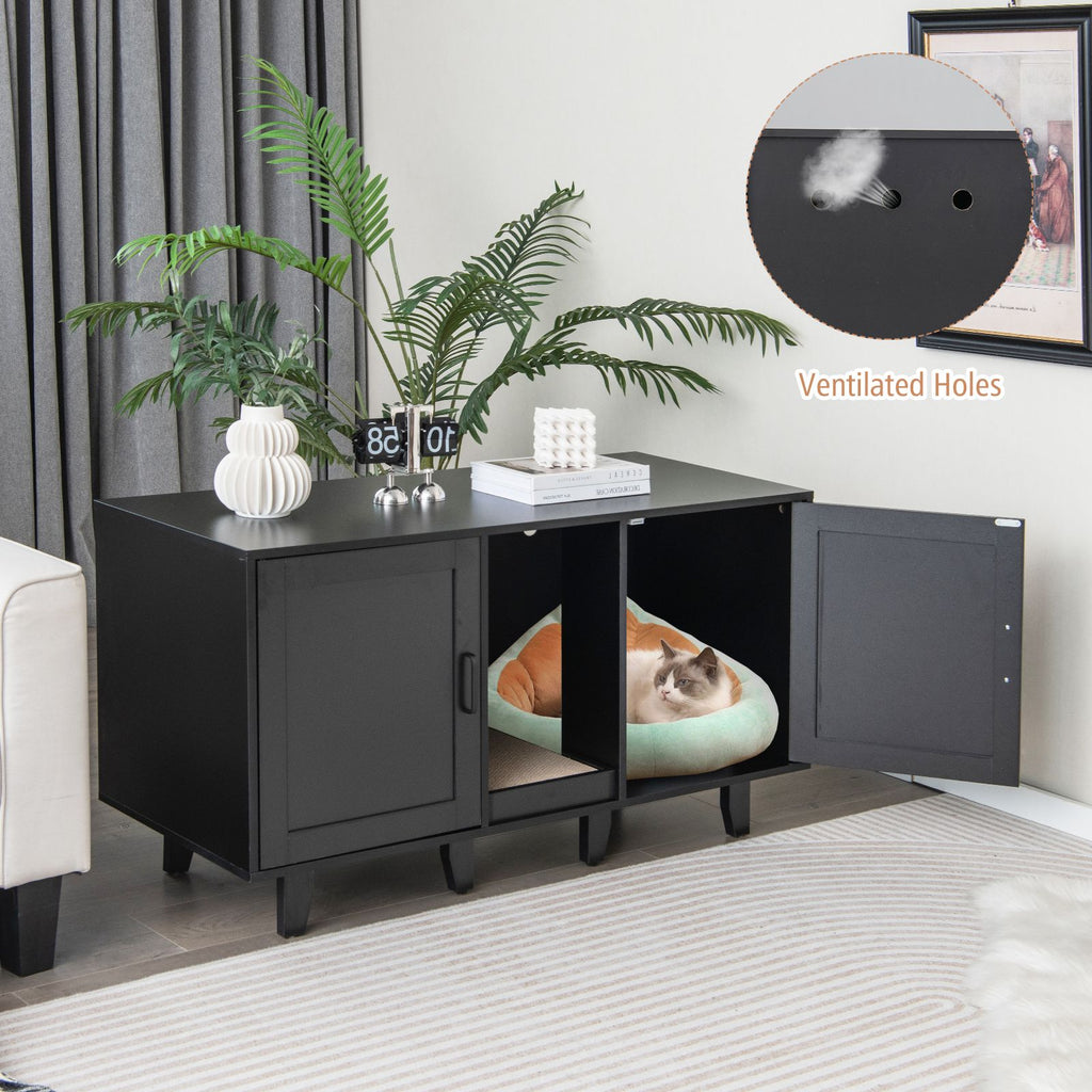 Elegant Cat Litter Box Enclosure with Scratching Board and Hidden Storage