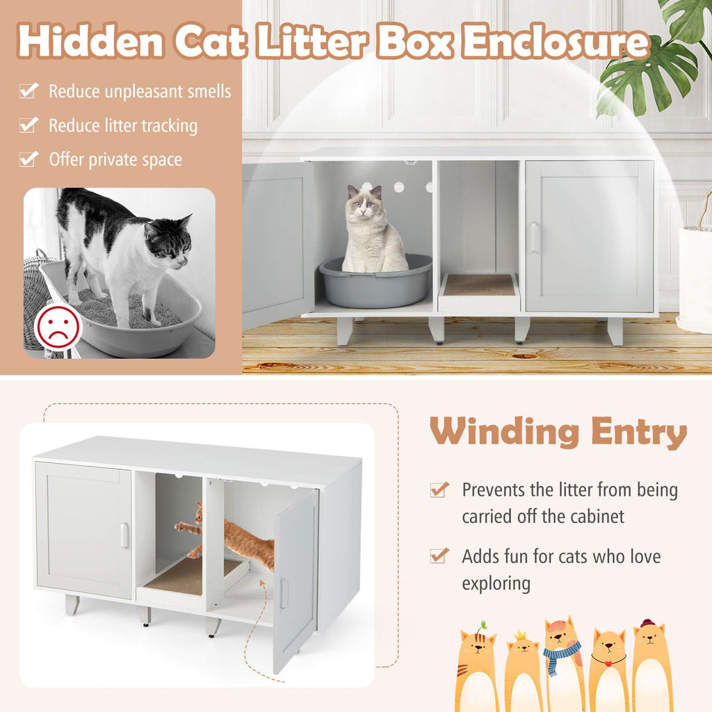 Elegant Cat Litter Box Enclosure with Scratching Board and Hidden Storage