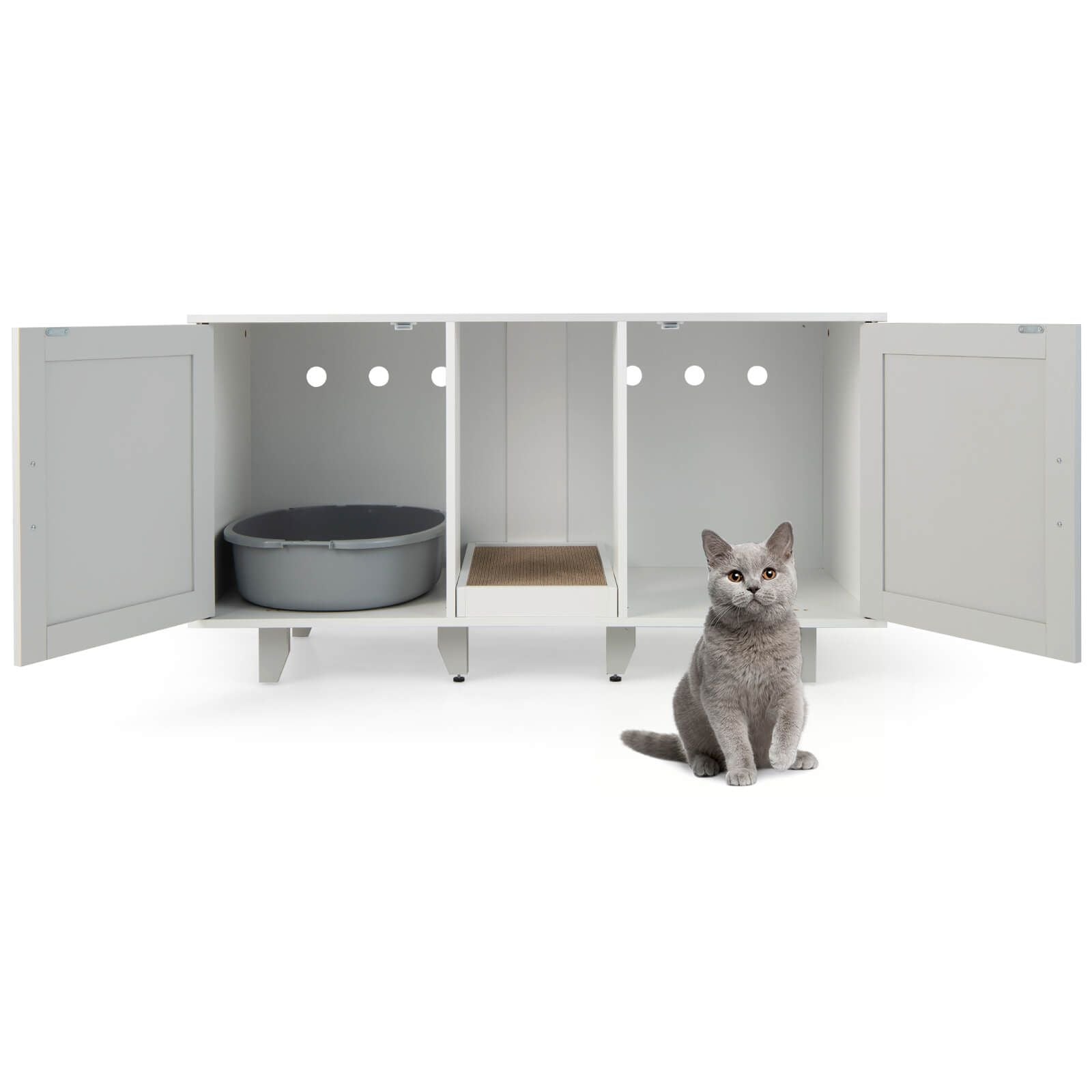 Elegant Cat Litter Box Enclosure with Scratching Board and Hidden Storage