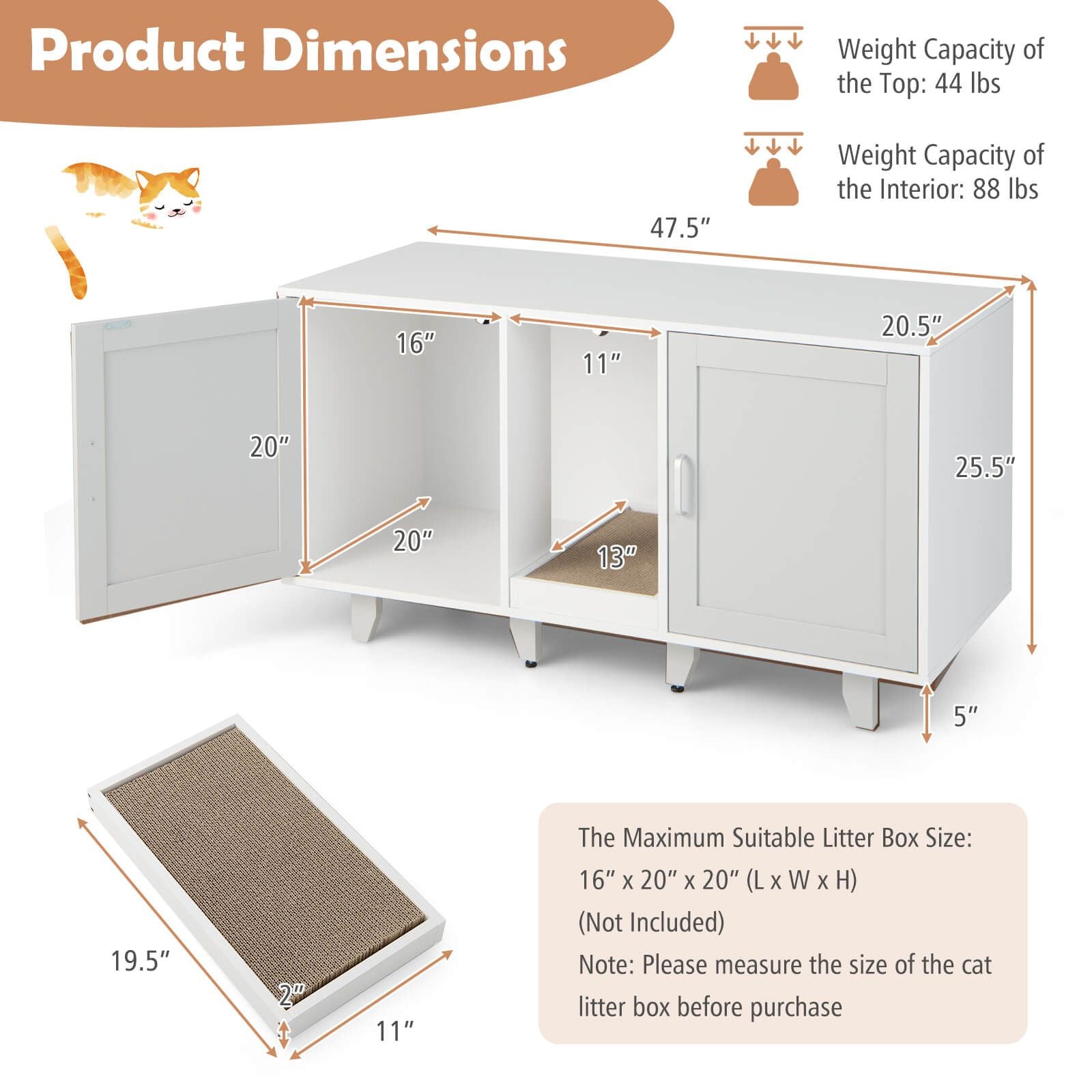 Elegant Cat Litter Box Enclosure with Scratching Board and Hidden Storage