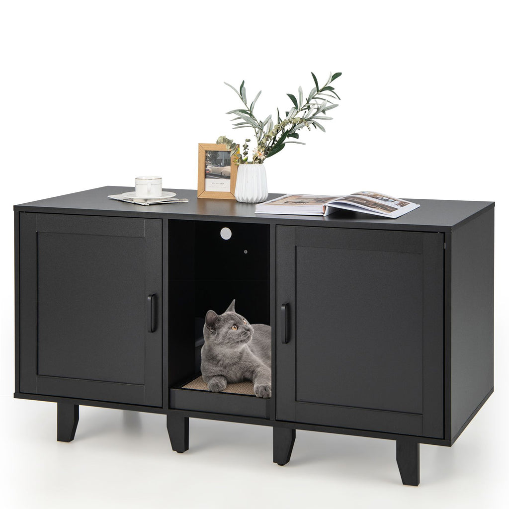 Elegant Cat Litter Box Enclosure with Scratching Board and Hidden Storage