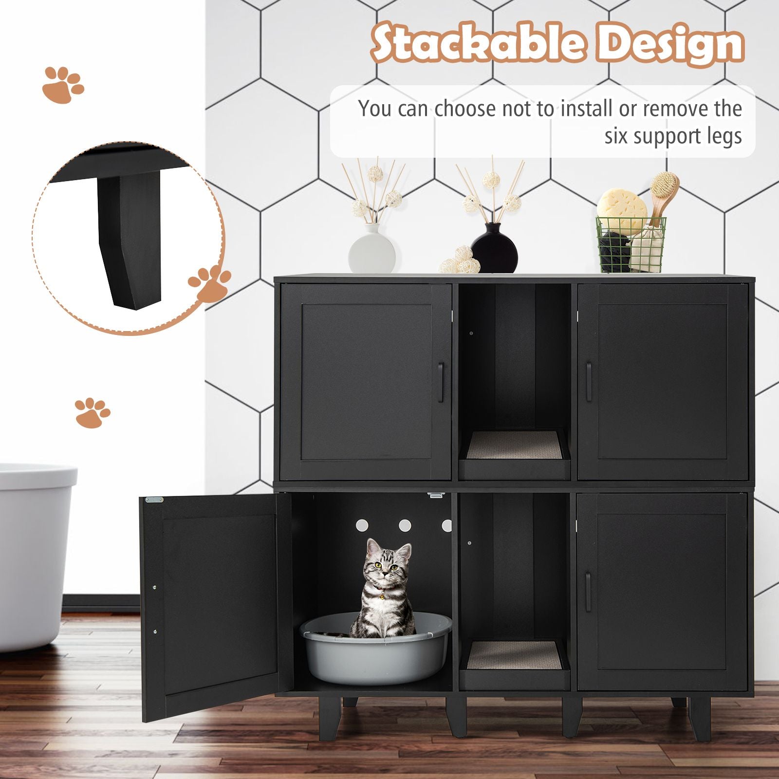 Elegant Cat Litter Box Enclosure with Scratching Board and Hidden Storage