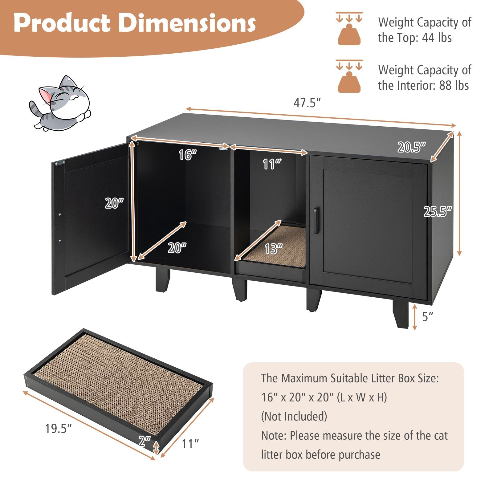 Elegant Cat Litter Box Enclosure with Scratching Board and Hidden Storage