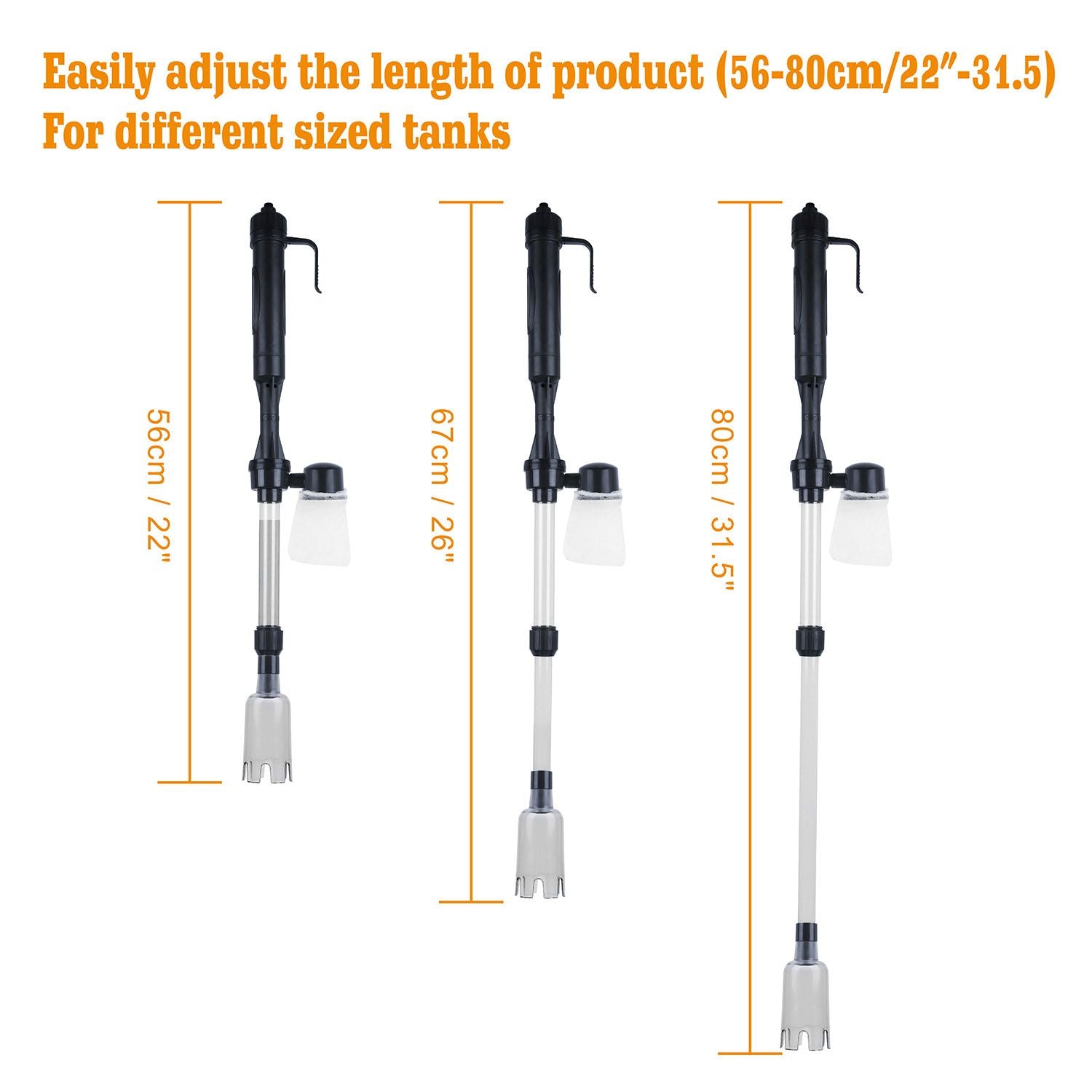 Battery Powered Aquarium Gravel Cleaner with Adjustable Tubes for All Sizes