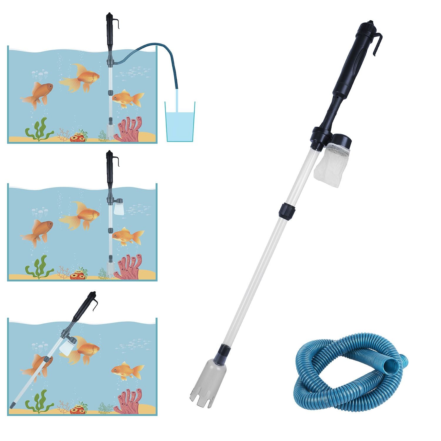 Battery Powered Aquarium Gravel Cleaner with Adjustable Tubes for All Sizes