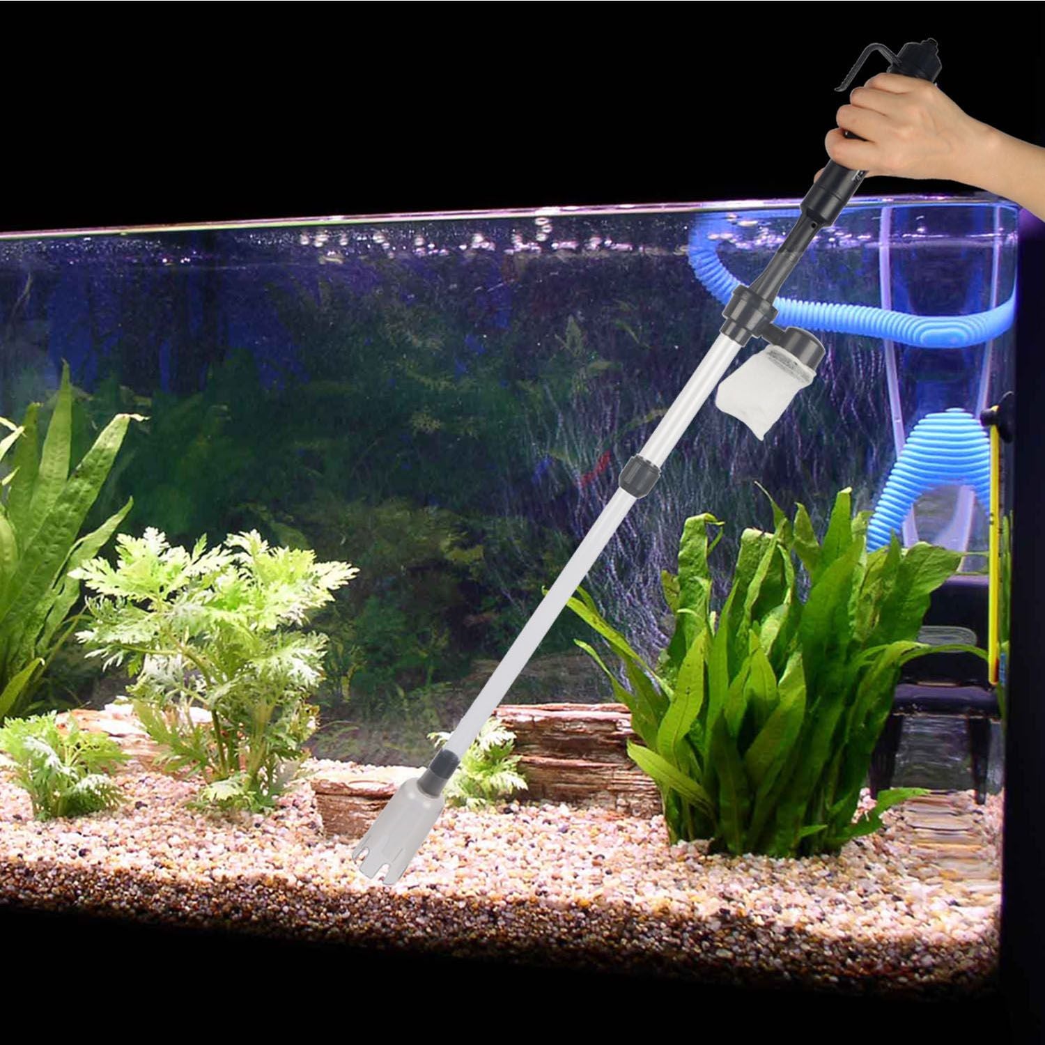 Battery Powered Aquarium Gravel Cleaner with Adjustable Tubes for All Sizes