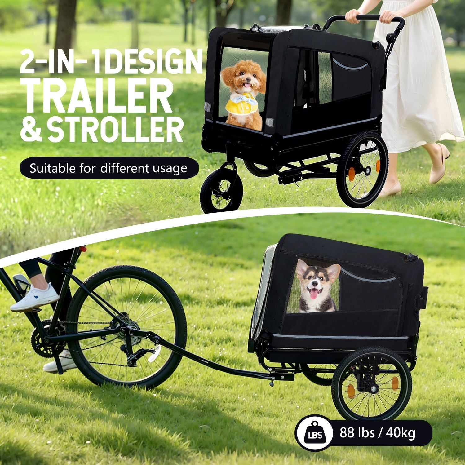 Take Your Pup on Every Adventure with This 2-in-1 Bike Trailer & Push Cart!