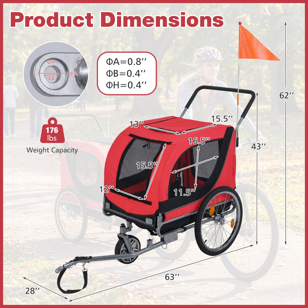 2-in-1 Dog Bike Trailer with Universal Bicycle Coupler