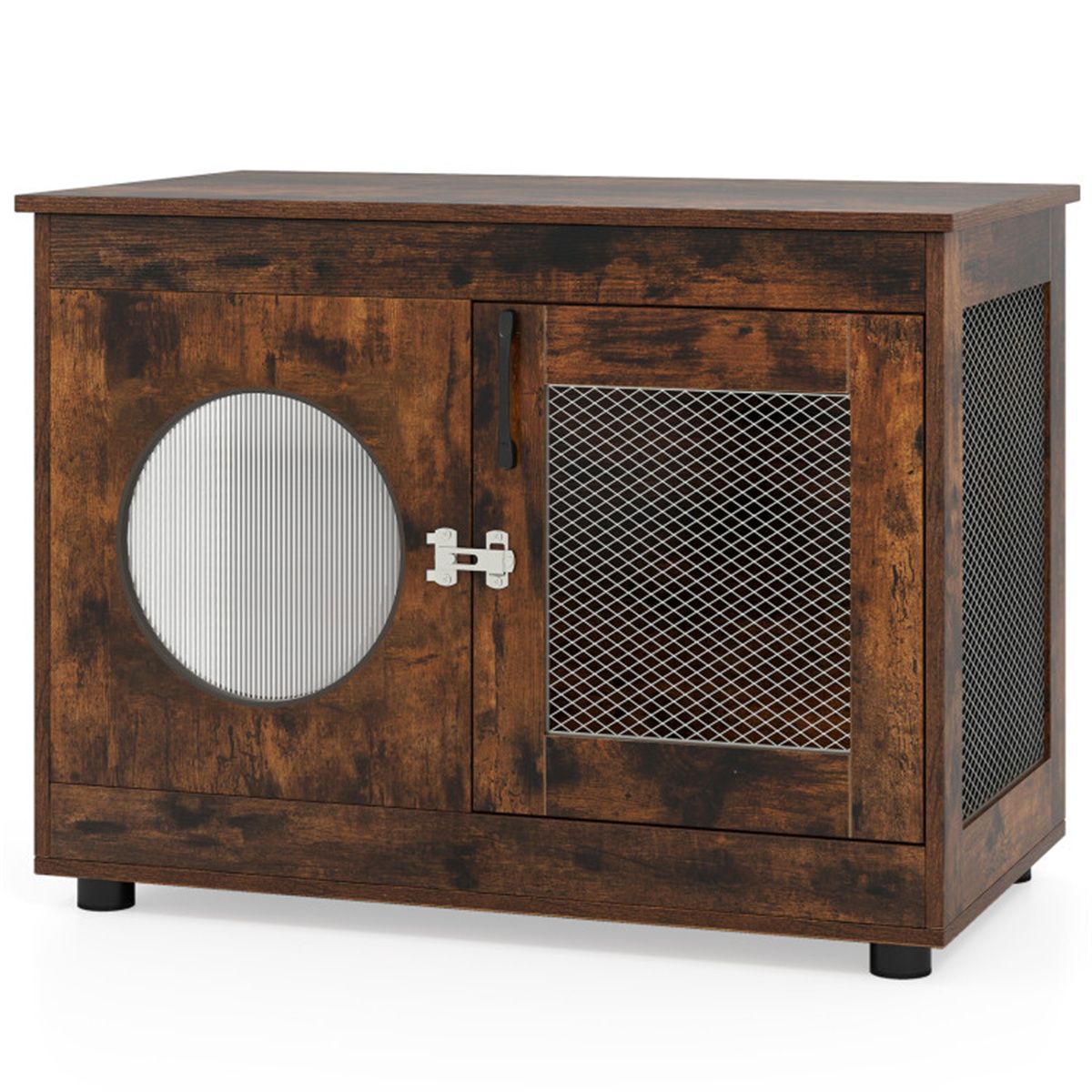 Farmhouse Style 2-in-1 Dog Crate End Table – Rustic Brown, Holds Up to 88 lbs