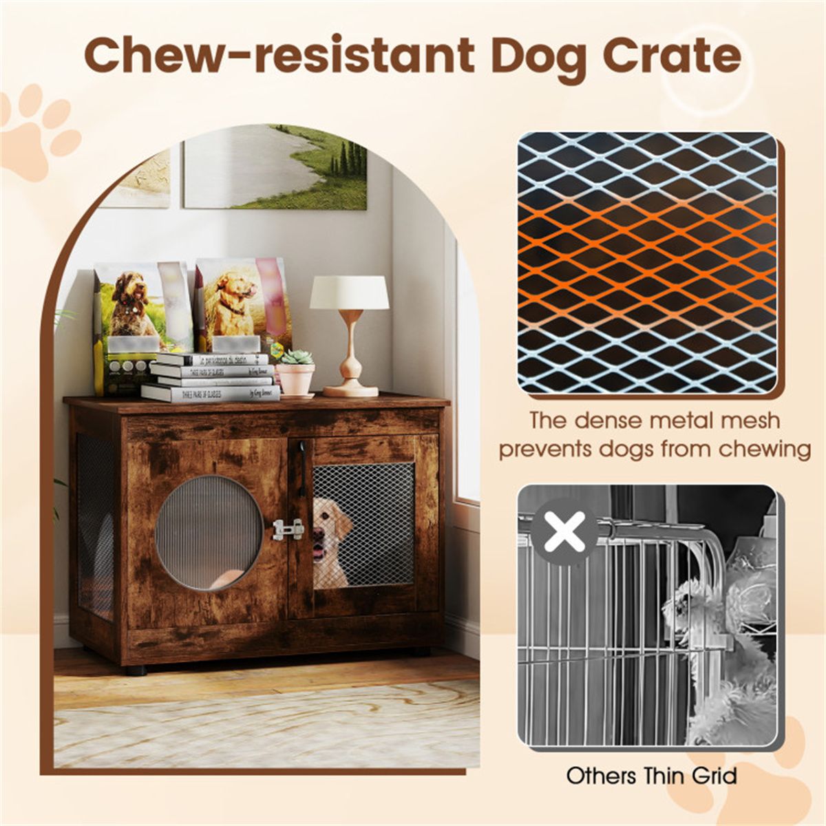 Farmhouse Style 2-in-1 Dog Crate End Table – Rustic Brown, Holds Up to 88 lbs