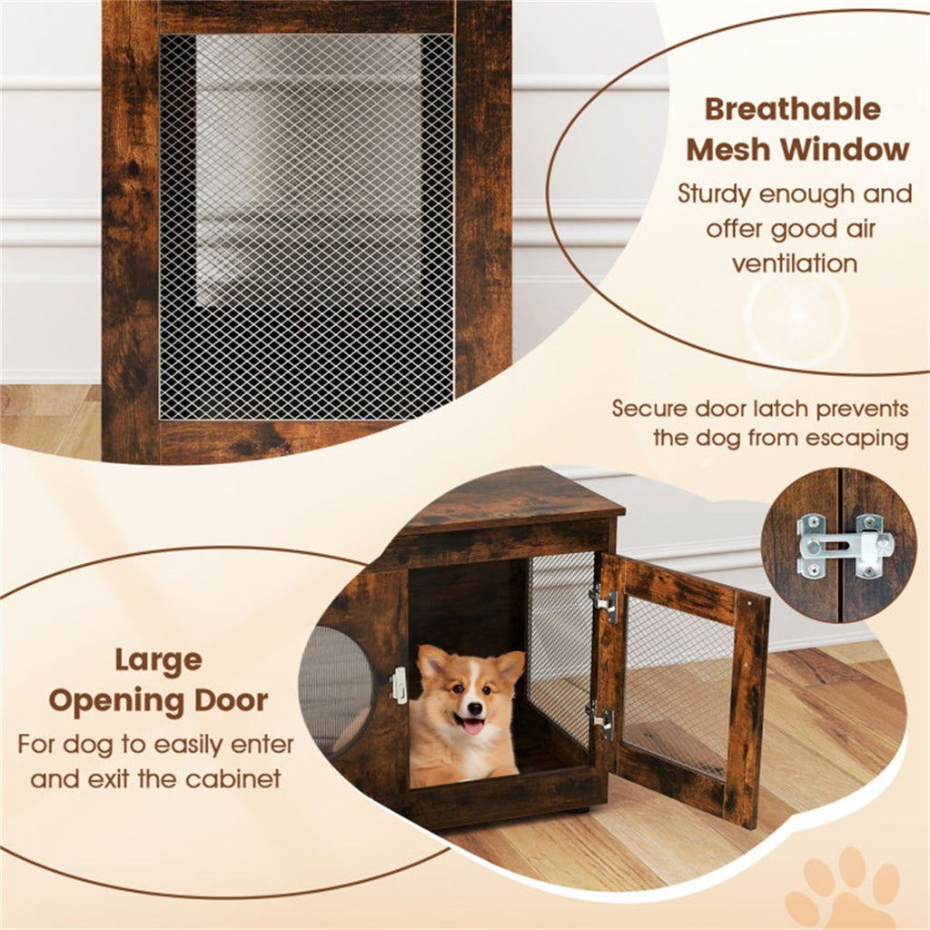 Farmhouse Style 2-in-1 Dog Crate End Table – Rustic Brown, Holds Up to 88 lbs