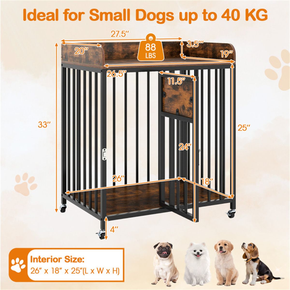 Stylish 2-in-1 Dog Crate Furniture – Safe & Mobile for Small Dogs