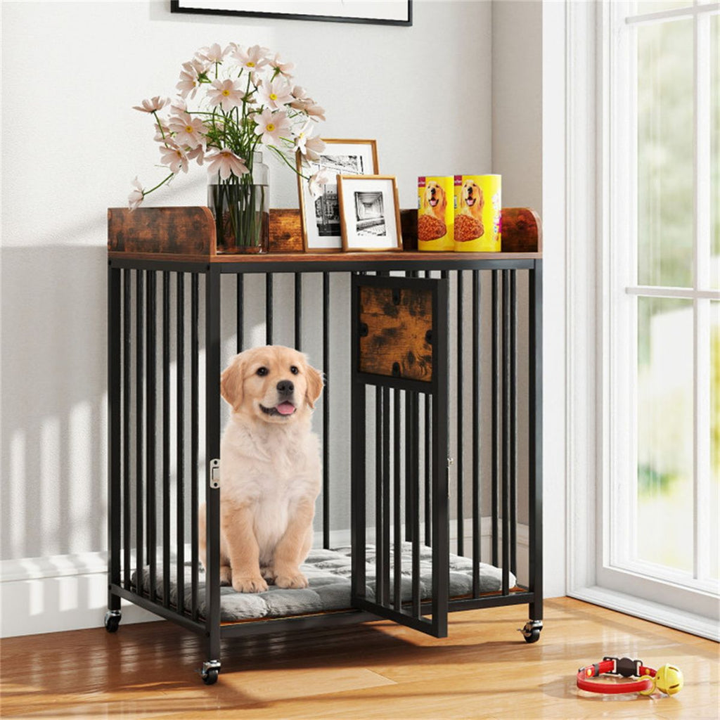 Stylish 2-in-1 Dog Crate Furniture – Safe & Mobile for Small Dogs