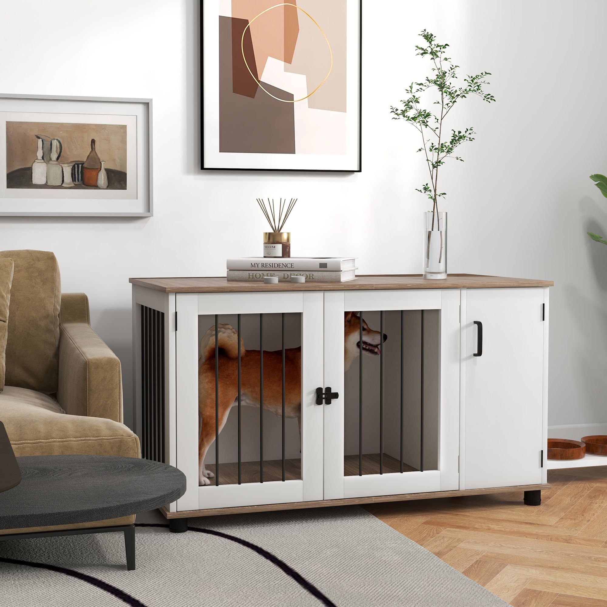 Stylish 2-in-1 Dog Crate & End Table with Storage for Medium to Large Dogs