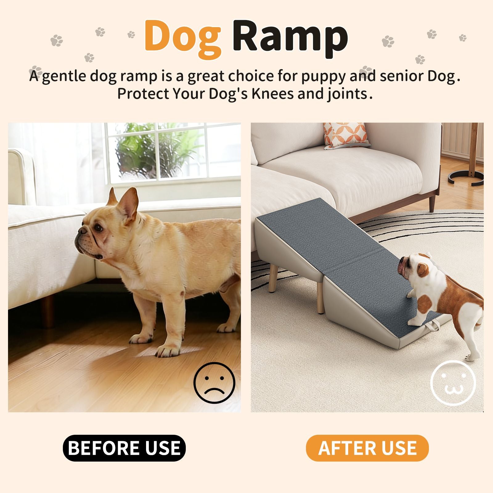 Give Your Pet a Safe, Stylish Way Up – Foldable Wooden Dog Ramp with Non-Slip Surface