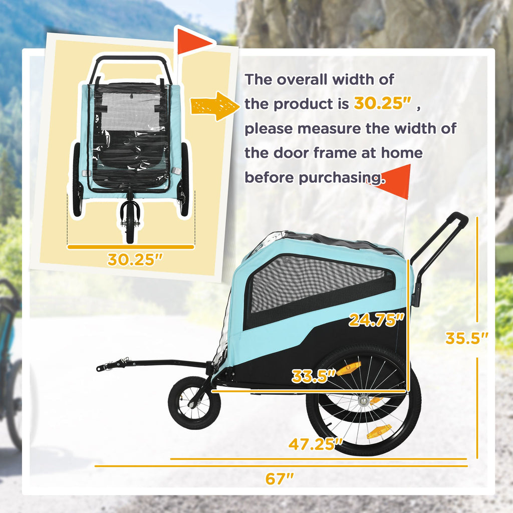 2-in-1 Large Dog Bike Trailer & Stroller Combo with Safety Hitch Quick-release Wheels Foot Support Pet Bicycle Cart