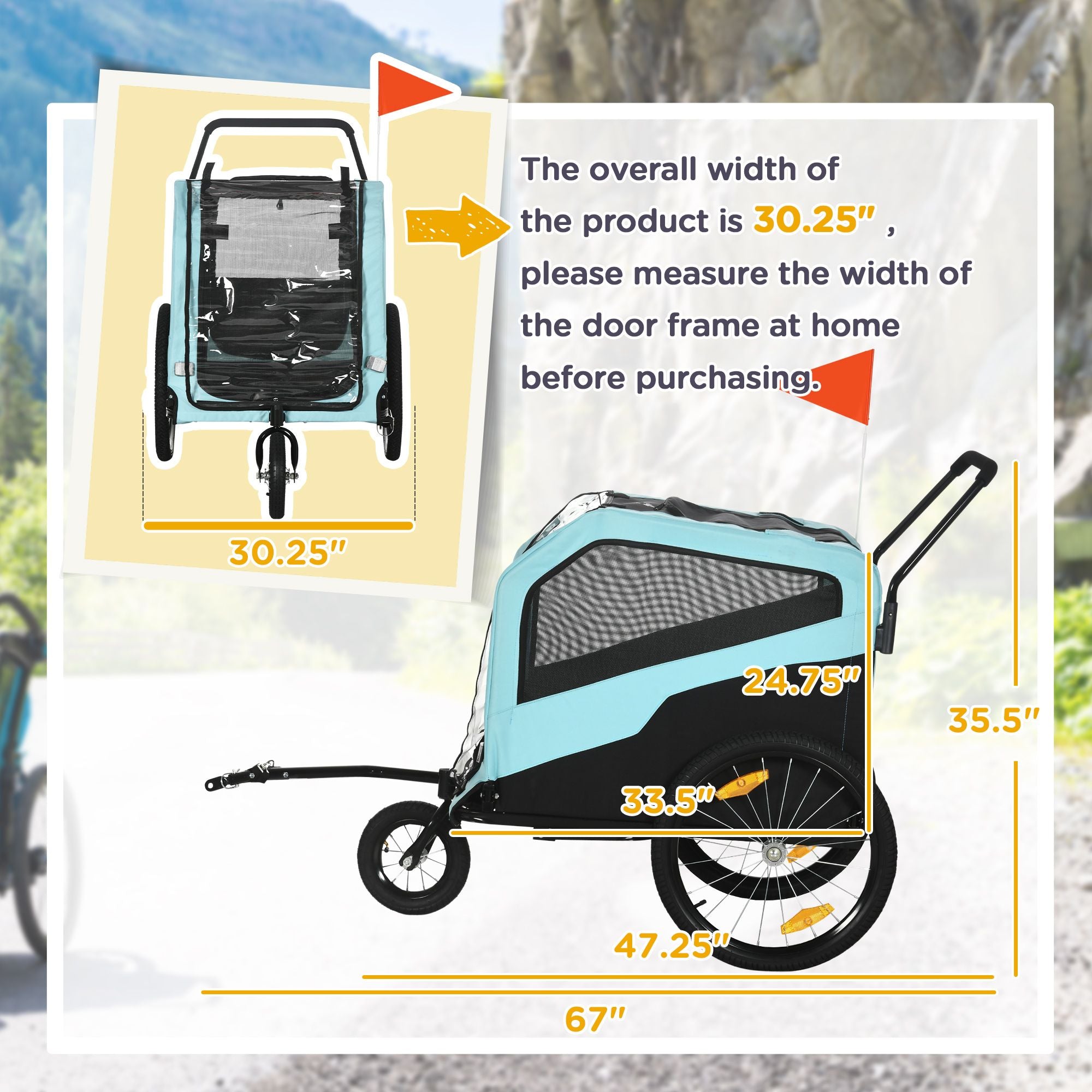 2-in-1 Large Dog Bike Trailer & Stroller Combo with Safety Hitch Quick-release Wheels Foot Support Pet Bicycle Cart