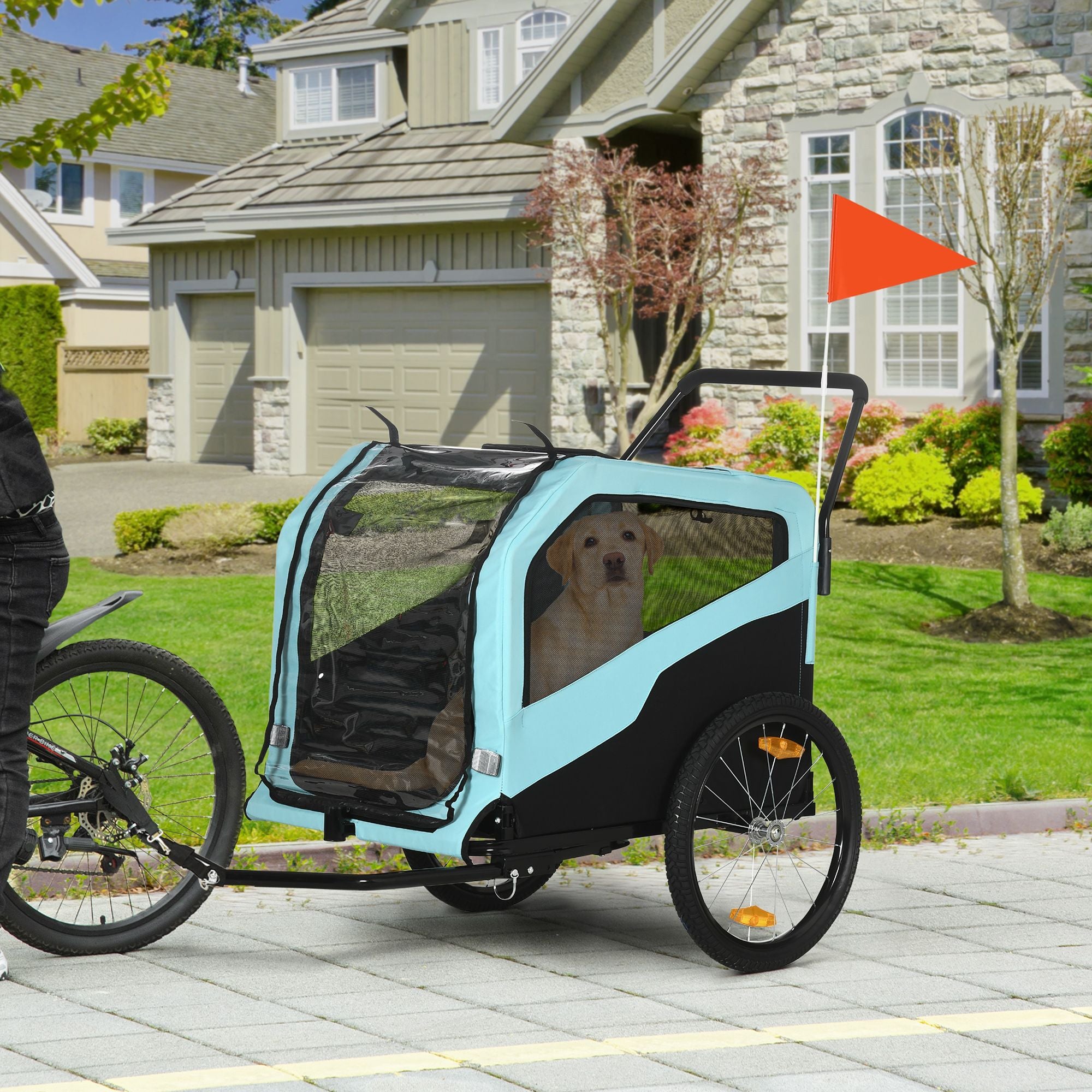 2-in-1 Large Dog Bike Trailer & Stroller Combo with Safety Hitch Quick-release Wheels Foot Support Pet Bicycle Cart