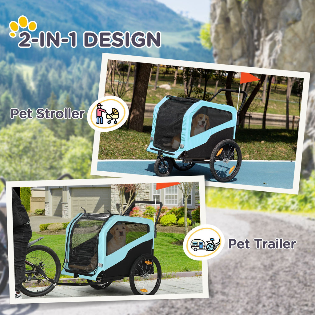 2-in-1 Large Dog Bike Trailer & Stroller Combo with Safety Hitch Quick-release Wheels Foot Support Pet Bicycle Cart