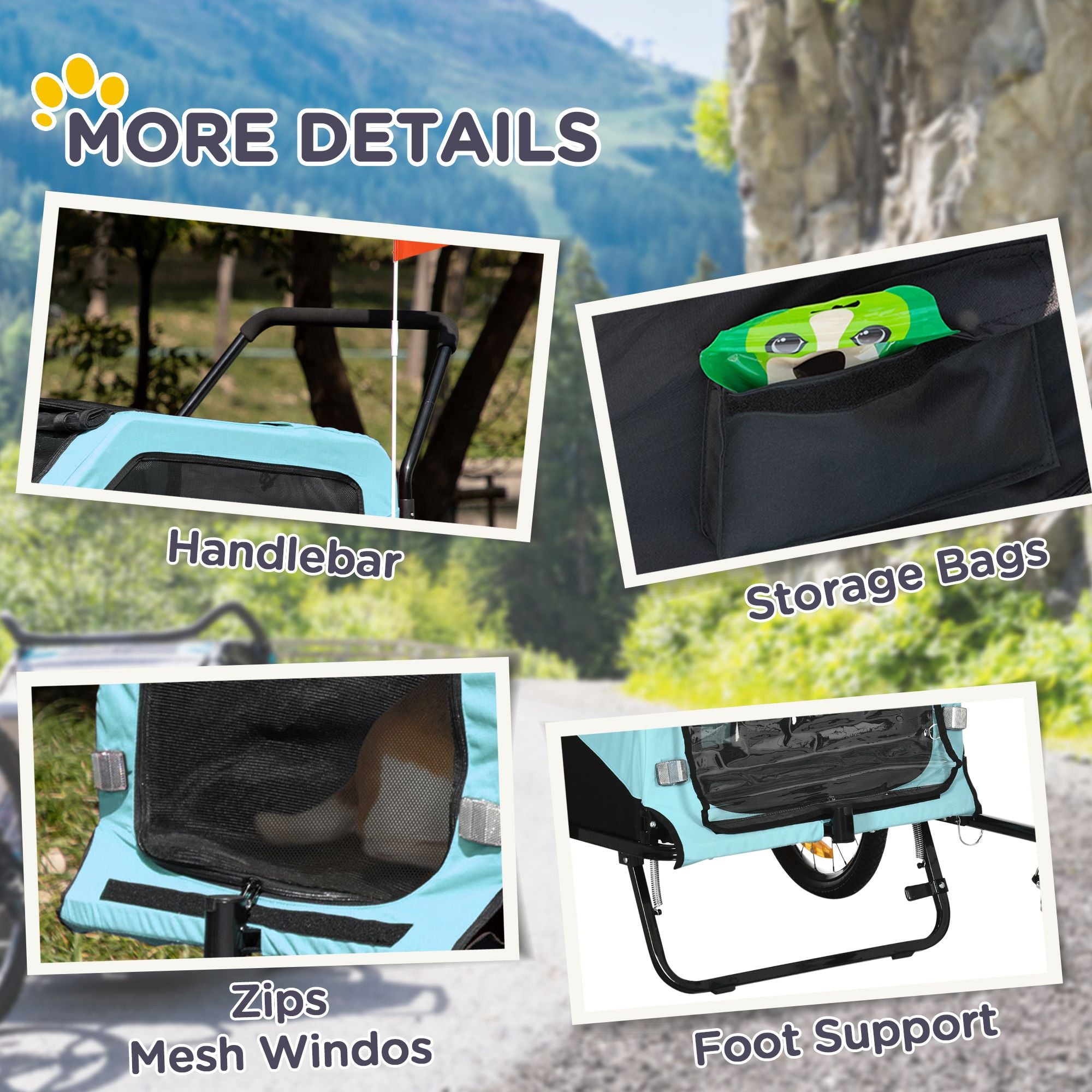 2-in-1 Large Dog Bike Trailer & Stroller Combo with Safety Hitch Quick-release Wheels Foot Support Pet Bicycle Cart