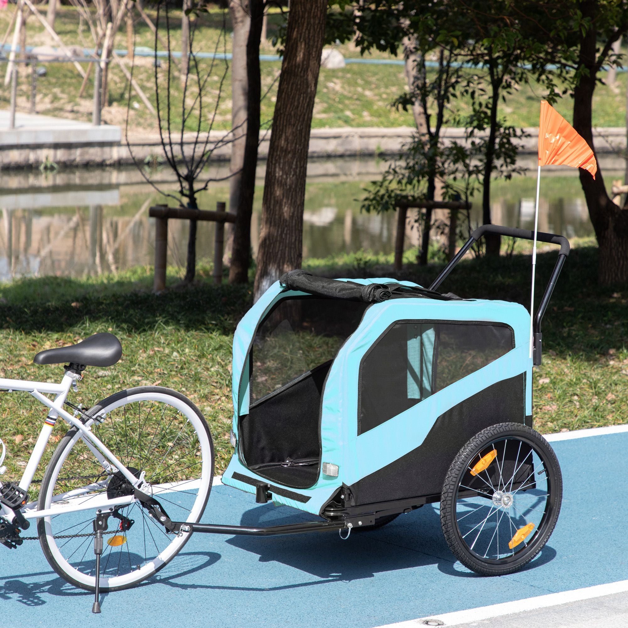 2-in-1 Large Dog Bike Trailer & Stroller Combo with Safety Hitch Quick-release Wheels Foot Support Pet Bicycle Cart