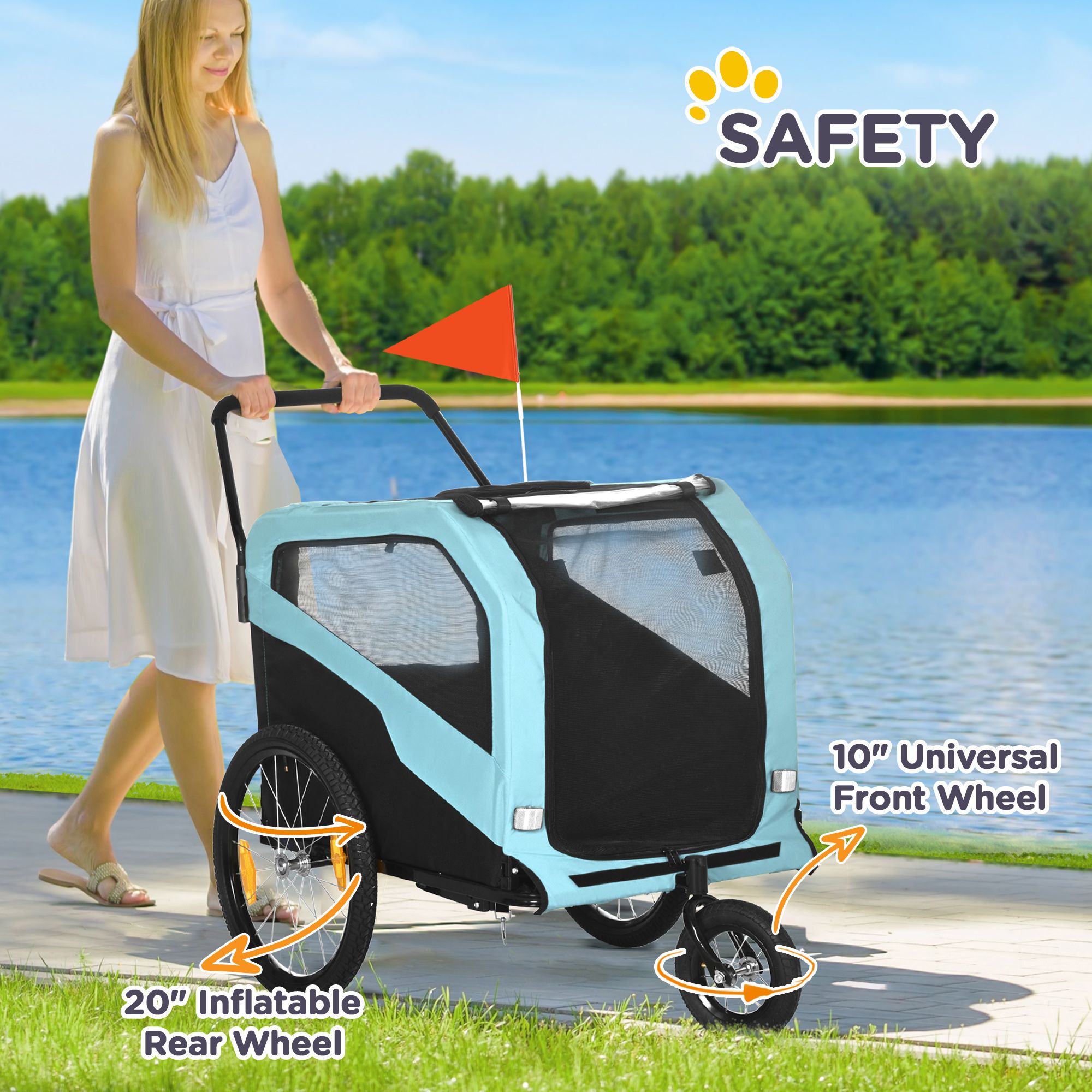 2-in-1 Large Dog Bike Trailer & Stroller Combo with Safety Hitch Quick-release Wheels Foot Support Pet Bicycle Cart