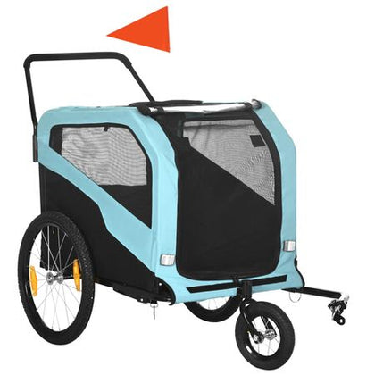 2-in-1 Large Dog Bike Trailer & Stroller Combo with Safety Hitch Quick-release Wheels Foot Support Pet Bicycle Cart