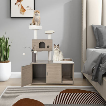 2-in-1 Cat Tower with Litter Box Enclosure – Space-Saving Fun