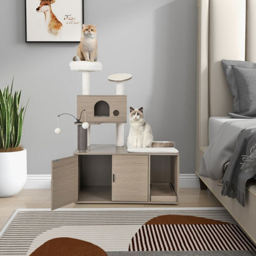 2-in-1 Cat Tower with Litter Box Enclosure – Space-Saving Fun – image 1