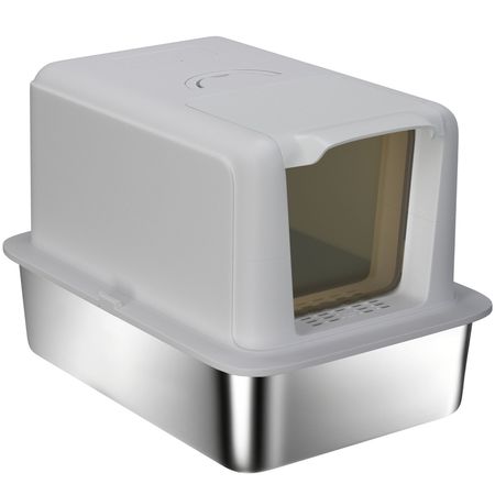 2-in-1 Stainless structured Cat Litter Box with Removable Lid and Scoop
